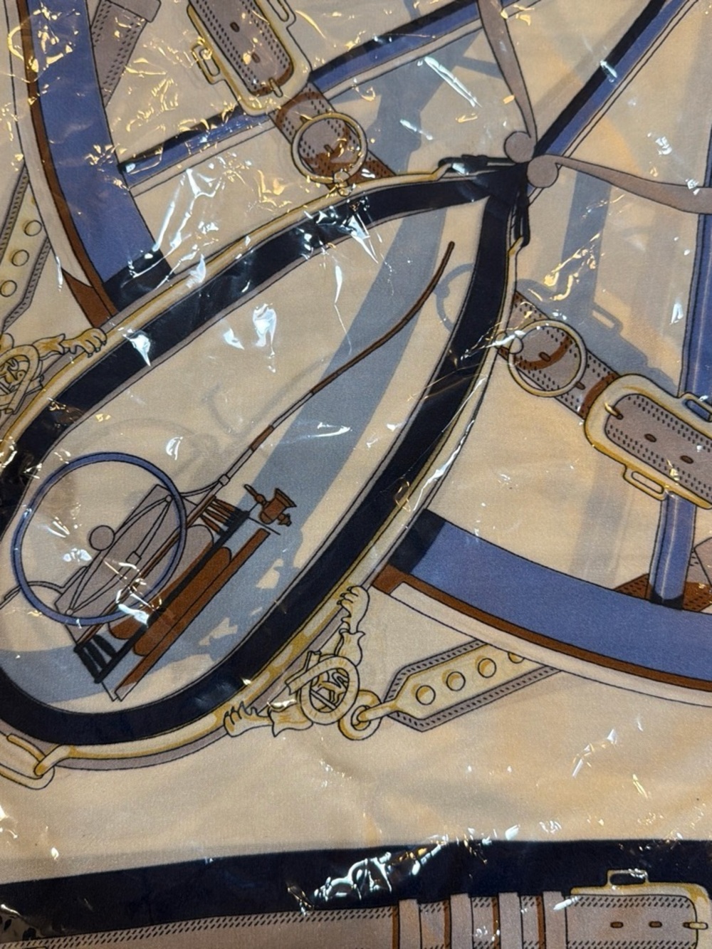 Source Unknown Blue, Navy & Brown Equestrian Print Scarf